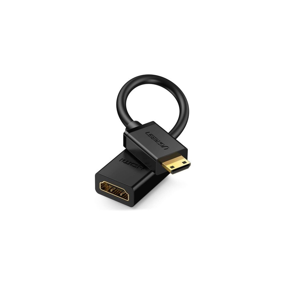 Кабел Ugreen HDMI (female) - mini HDMI (male) adapter cable 4K 60 Hz Ethernet HEC, ARC 32 channel audio 22 cm (20137), Черен