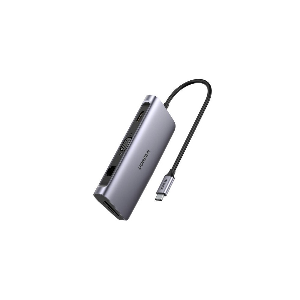Четец на карти Ugreen USB Typ C HUB 3x USB 3.0 / SD and micro SD card reader / RJ45 1000Mbps network adapter / HDMI / VGA (40873
