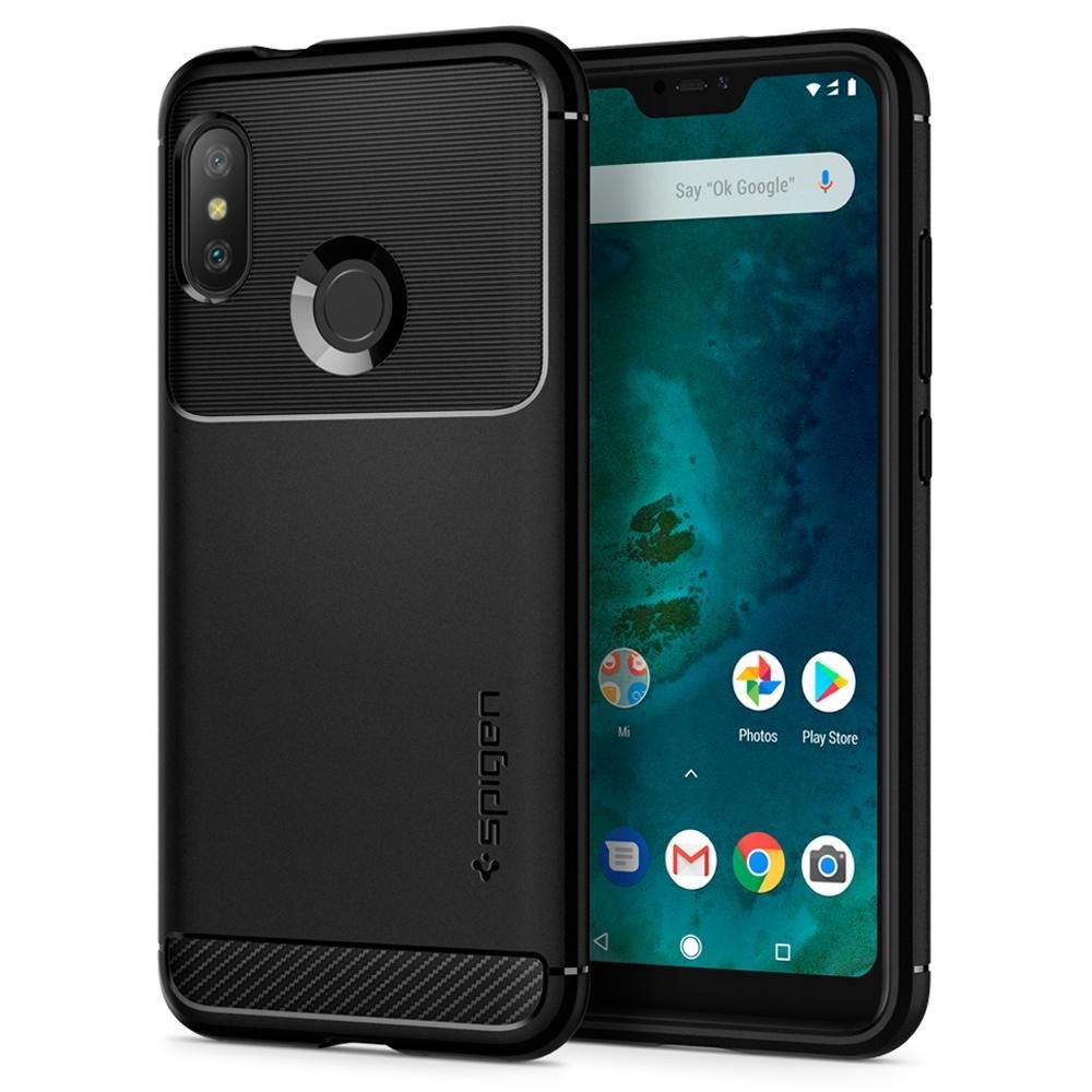 Spigen Rugged Armor удароустойчив силиконов (TPU) калъф за Xiaomi Mi A2 Lite / Redmi 6 Pro, Matte Black