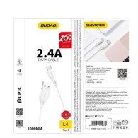 Кабел Dudao L4L, Lightning, 2.4A 1m., Бял