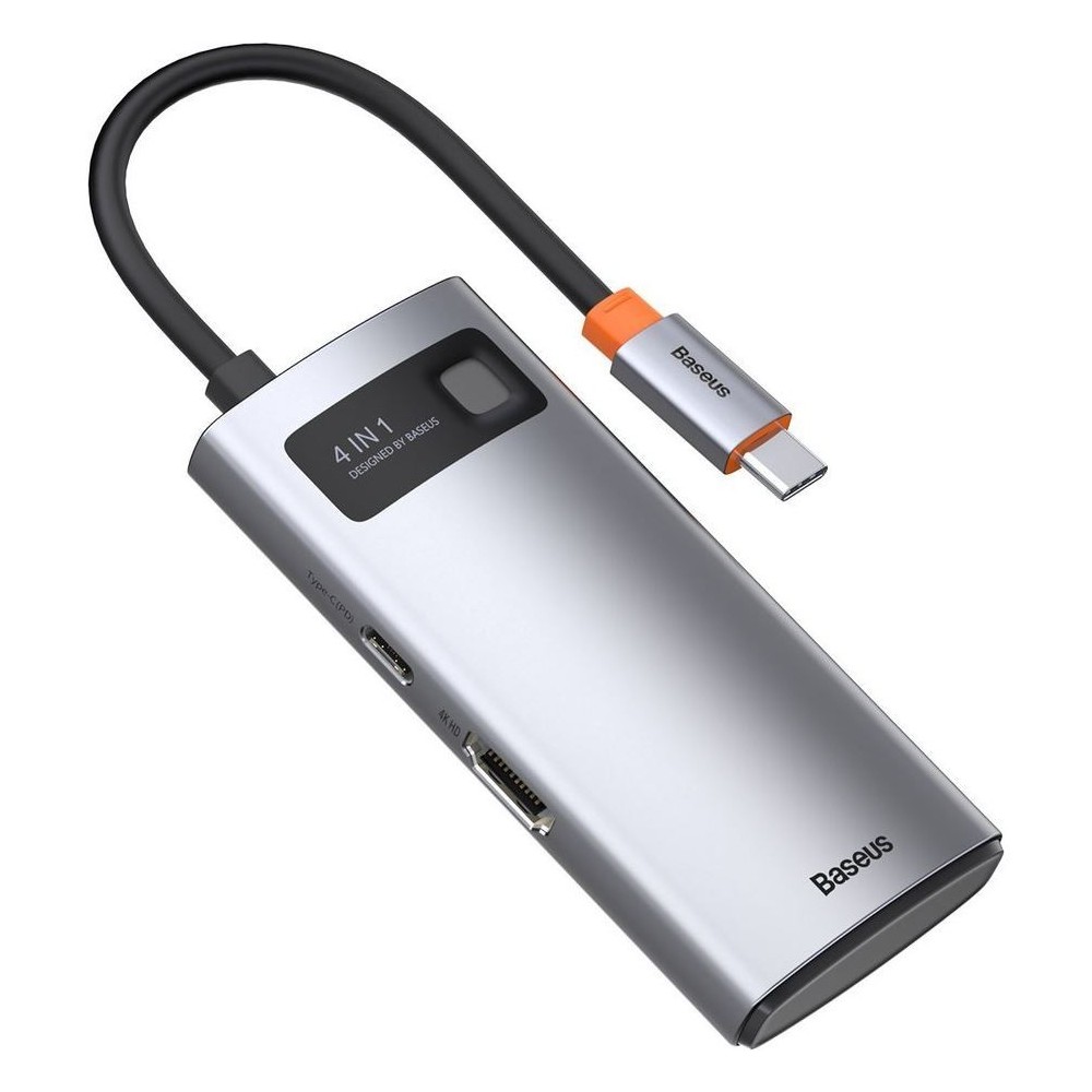 Baseus Metal Gleam 4в1 Мултифункционален Хъб USB-C Към USB-C, Power Delivery, 100W/ HDMI, 4K, 30Hz/ 1x USB 3.2 Gen 1/ 1x USB 2.0