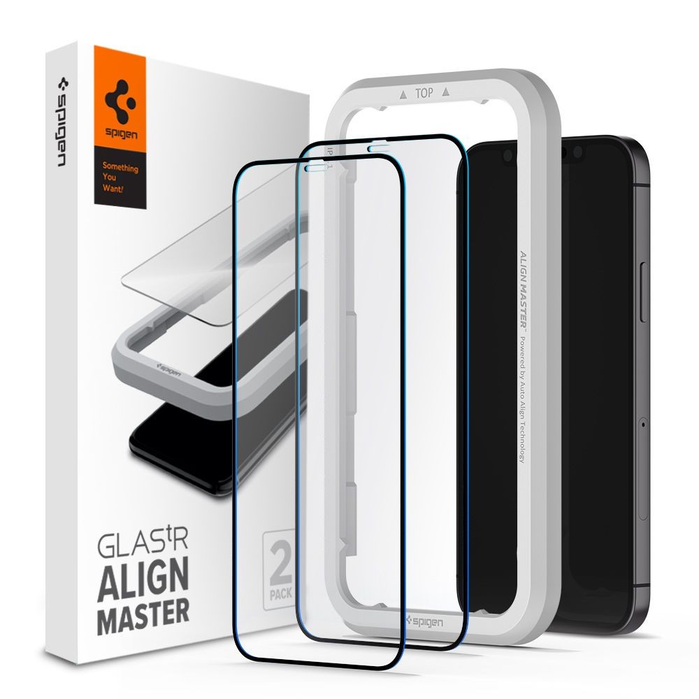 Стъклен протектор SPIGEN ALM GLASS FC 2-PACK за IPHONE 12 PRO MAX, Черен