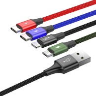 Кабел Baseus Lightning/2x Type-C/microUSB 1.2М,Черен