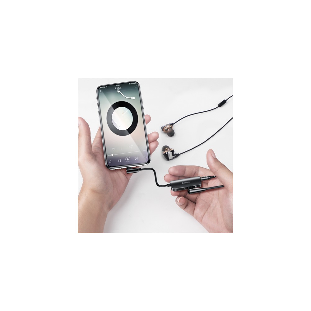 Кабел Baseus Audio Converter from Lightning to Lightning port and jack 3.5mm,Бял