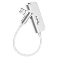 Кабел Baseus Audio Converter from Lightning to Lightning port and jack 3.5mm,Бял