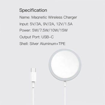 Безжично Зарядно TeL Protect Wireless MagSafe QI 15W за iPhone 12Mini/12/12Pro/12 Pro Max, Бял