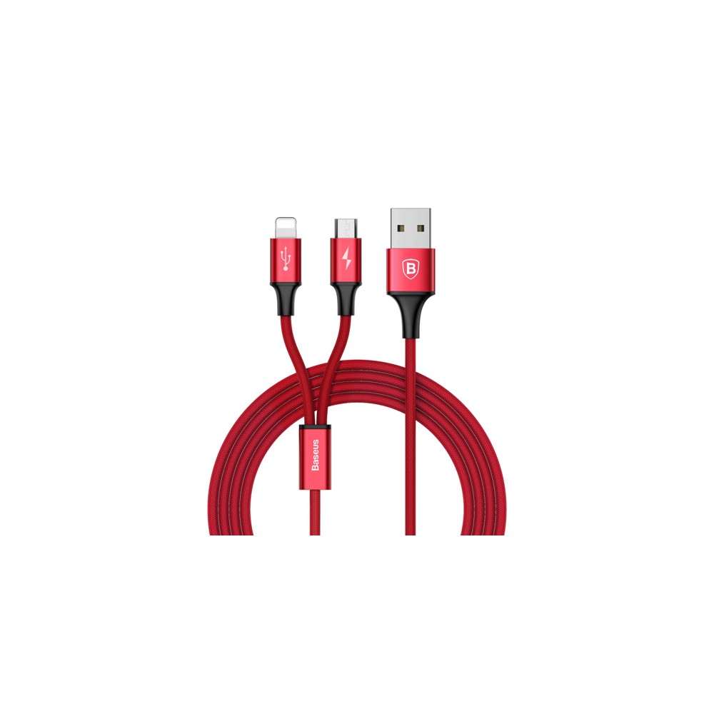 Кабел Baseus Rapid 2in1 USB cable Lightning / micro USB 1.2M, Червен