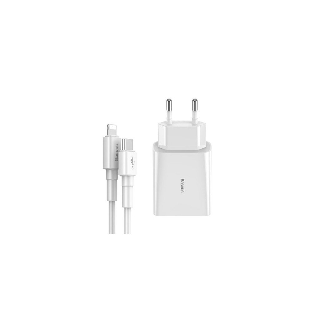 Адаптер Baseus fast wall charger USB Typе C + Lightning cable, Бял
