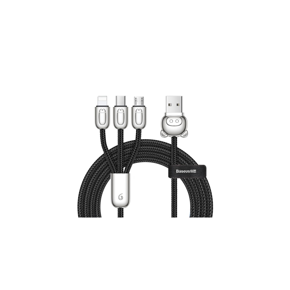Кабел Baseus Three Little Pigs – micro USB, Lightning, USB-C, 3.5A 1.2M, Черен