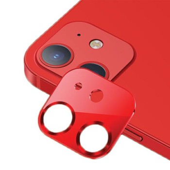 USAMS Метален + Стъклен Протектор за камера iPhone 12, Red
