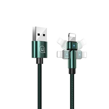 180° USB Кабел Lightning USAMS U60, 2A, 1m, Green