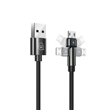 180° USB Кабел Micro USAMS U60, 2A, 1m, Black