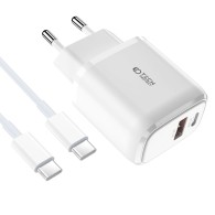 Зарядно Tech-Protect C20W, PD20W / QC3.0 + USB-C Към USB-C кабел, White