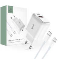Зарядно Tech-Protect C20W, PD20W / QC3.0 + USB-C Към USB-C кабел, White