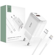 Зарядно Tech-Protect C20W, PD20W / QC3.0 + Lightning PD кабел, White