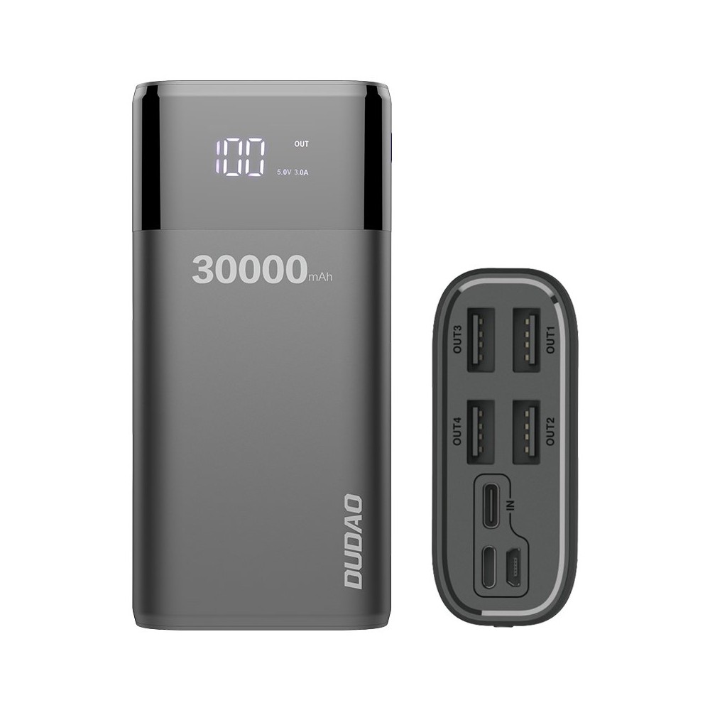 Външна батерия Dudao K8Max PowerBank , 30.000mAh, 4x USB, 4A, Micro USB/ Type C/ Lightning interface, Черен