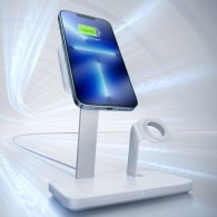 Безжично зарядно ESR Halolock CryoBoost, 3in1, Wireless Charger, Qi, Magnetic MaGsafe, Arctic White