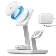 Безжично зарядно ESR Halolock CryoBoost, 3in1, Wireless Charger, Qi, Magnetic MaGsafe, Arctic White