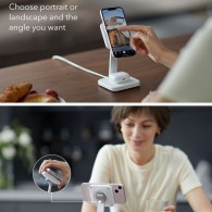 Безжично зарядно ESR Halolock CryoBoost, 2in1, Wireless Charger, Qi, Magnetic MaGsafe, Arctic White