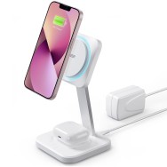 Безжично зарядно ESR Halolock CryoBoost, 2in1, Wireless Charger, Qi, Magnetic MaGsafe, Arctic White