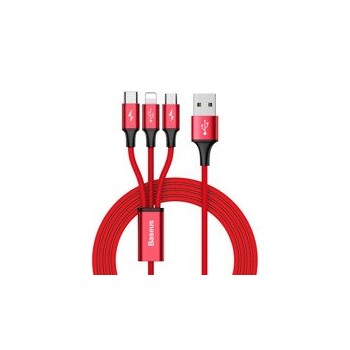 кабел
  Baseus Rapid USB - micro USB / Lightning / USB-C Cable with Nylon Braid 3A
  1,2M red (CAMLT-SU09)