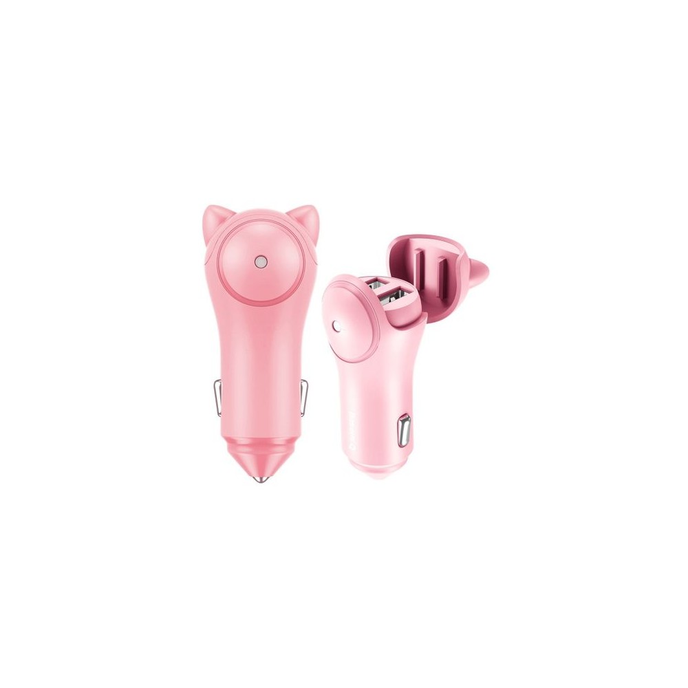 Зарядно устройство за автомобил Baseus Adorkable Cute Cat, 2xUSB, 3A, 12-24V, Розов