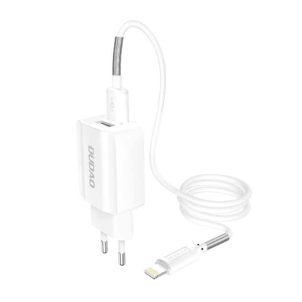 Зарядно устройство Dudao Premium A2EU 2x USB / 5V/2.4A + Lightning Кабел, Бял