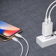 Мрежово зарядно устройство Kingkong adapter 2x USB 2.1A + Lightning Кабел 1M, Бял
