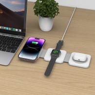 Безжично зарядно Tech-Protect QI15W-A24, 3in1, Magnetic Magsafe Wireless Charger, Бял