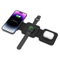 Безжично зарядно Tech-Protect QI15W-A24, 3in1, Magnetic Magsafe Wireless Charger, Черен