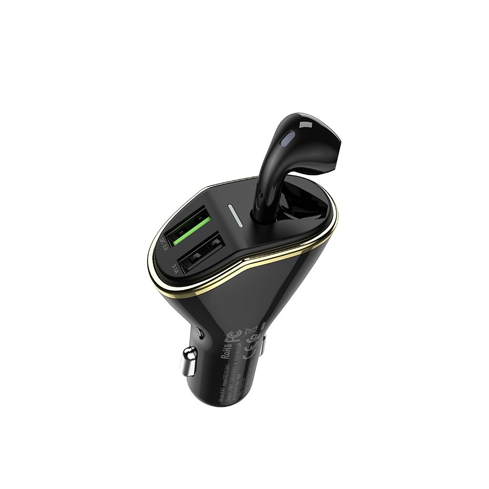 Зарядно за кола hoco E47 Traveller with wireless headset, Черен