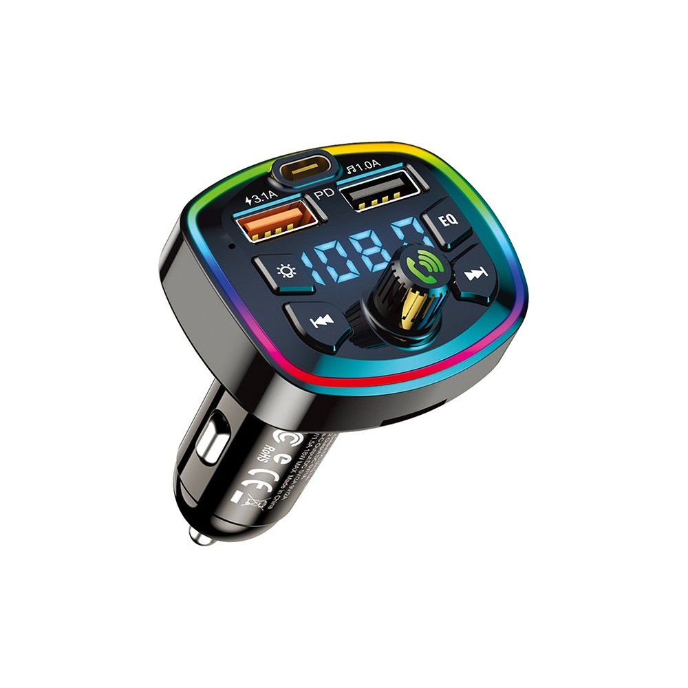 Зарядно за кола FM Трансмитер Kakusiga KSC-851, 2x USB + PD 18W, Bluetooth, RGB, Black