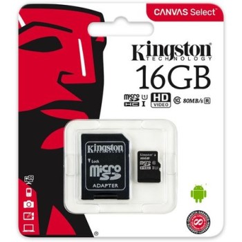 Карта памет Kingston 16GB microSDHC Class 10  80MB/s Read Card + SD Адаптер