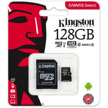 Карта памет Kingston 128GB microSDXC Class 10 80MB/s Read Card + SD Адаптер