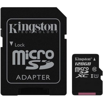 Карта памет Kingston 128GB microSDXC Class 10 80MB/s Read Card + SD Адаптер