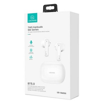 USAMS Слушалки Bluetooth 5.0 TWS SM series  white BHUSM01