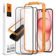 Стъклен протектор Spigen ALM Glass FC, 2-Pack за iPhone 15 Plus, Black