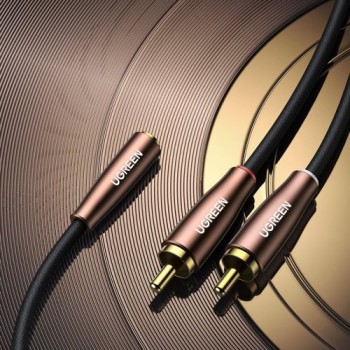 Аудио кабел Ugreen 3,5 mm mini jack (female) - 2RCA (male) 3m (AV198 60987), Кафяв