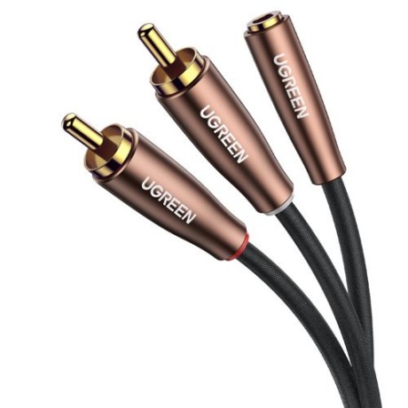 Аудио кабел Ugreen 3,5 mm mini jack (female) - 2RCA (male) 3m (AV198 60987), Кафяв