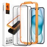 Стъклен протектор Spigen ALM Glass FC, 2-Pack за iPhone 15, Black
