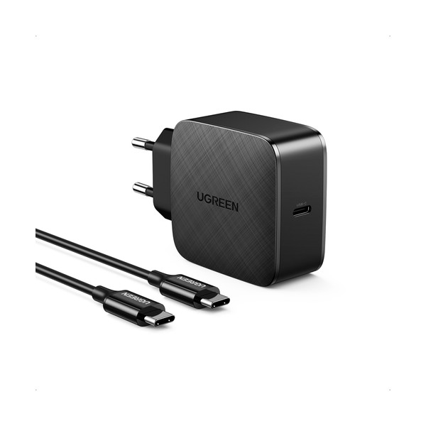 Адаптер+ кабел Ugreen GaN (gallium nitride) fast charger USB Type C 65W Quick Charge (40156 CD217), Черен