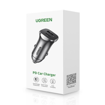 Зарядно за кола Ugreen Type C/USB 24W PD Quick Charge (30780), Сив