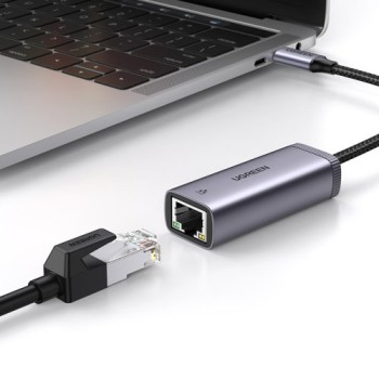 Адаптер Ugreen External USB Network Type C - RJ45 1Gbps (1000Mbps) (40322 CM483), Сив