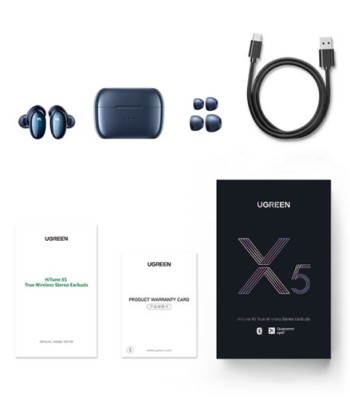 Безжични слушалки Ugreen TWS Bluetooth 5.0 Waterproof IPX5 APTX (WS108 50648), Син