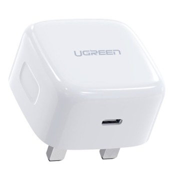 Адаптер Ugreen USB-C Power Delivery 3.0 Quick Charge 4.0+ wall charger 20W 3A (UK plug) (CD137), Бял