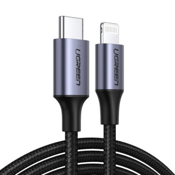 Кабел Ugreen USB Type C - Lightning MFI (Създаден за iPhone) 3A 1m (US304 60759), Черен