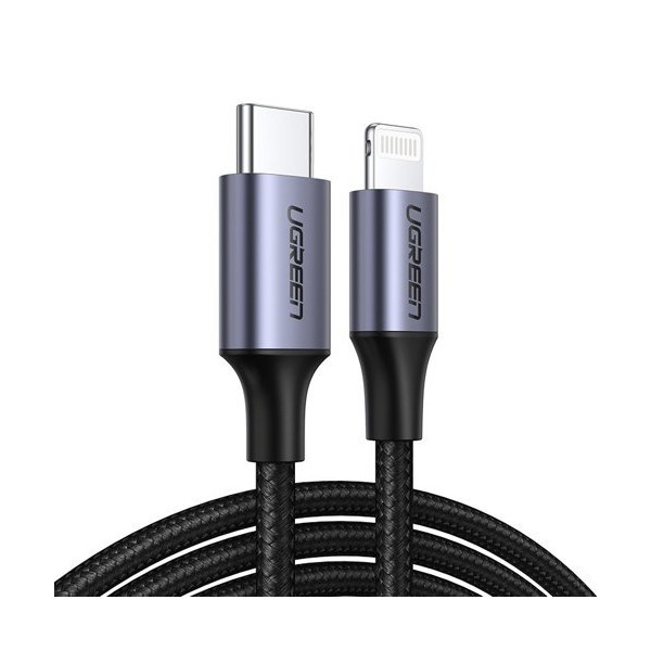 Кабел Ugreen USB Type C - Lightning MFI (Създаден за iPhone) 3A 1m (US304 60759), Черен