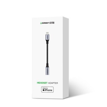 Адаптер Ugreen 3,5 mm mini jack - Lightning MFI (Създаден за iPhone)  10cm (US211 30756), Сив