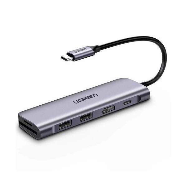 Мултифункционален хъб 6в1 Ugreen USB Type C - 2x USB 3.2 Gen 1 / USB Type C Power Delivery 100 W / HDMI 4K / SD and micro SD (TF