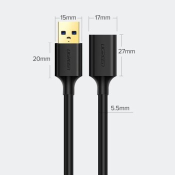 Кабел Ugreen USB 3.0 (female) - USB 3.0 (male) extension cord 1,5m. (US129 30126), Черен